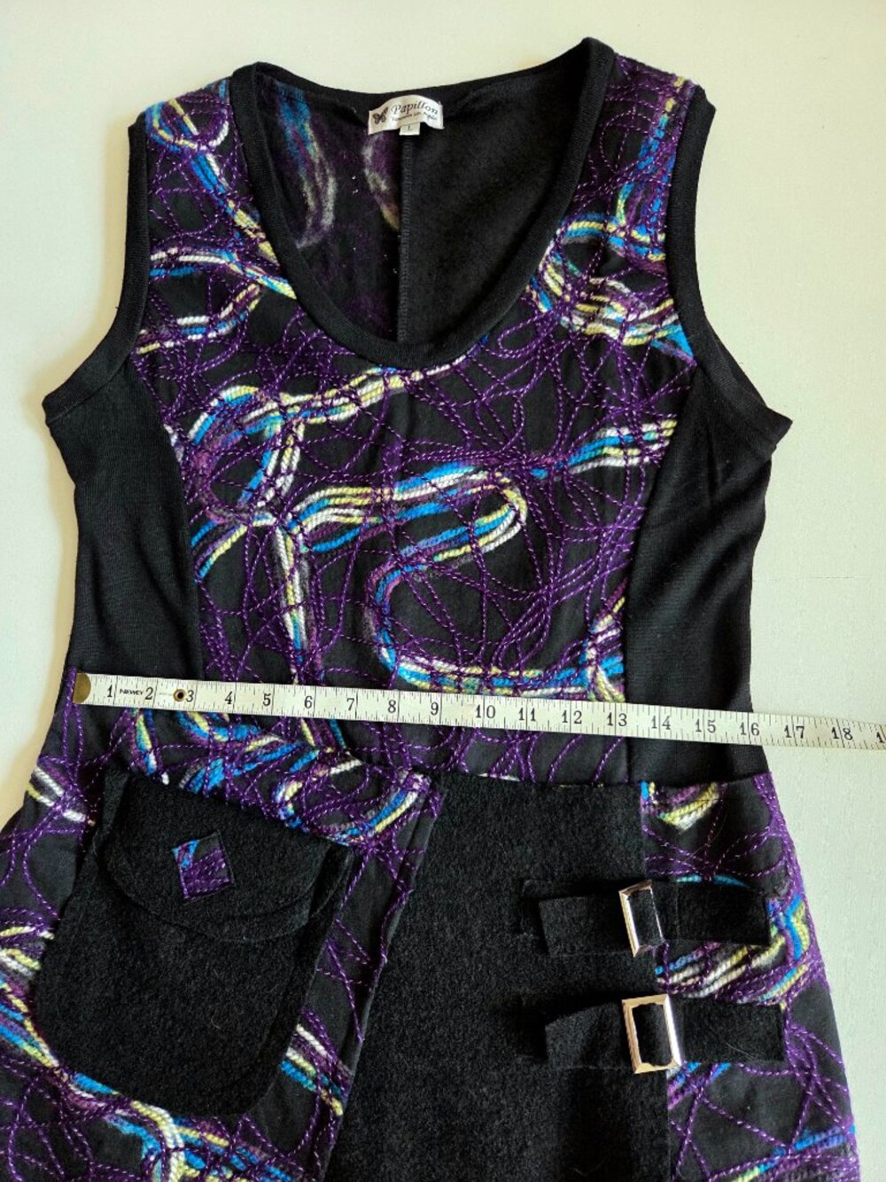 Papillon black/purple chain link pattern fabric tunic with asymmetric hem - Picture 11 of 12